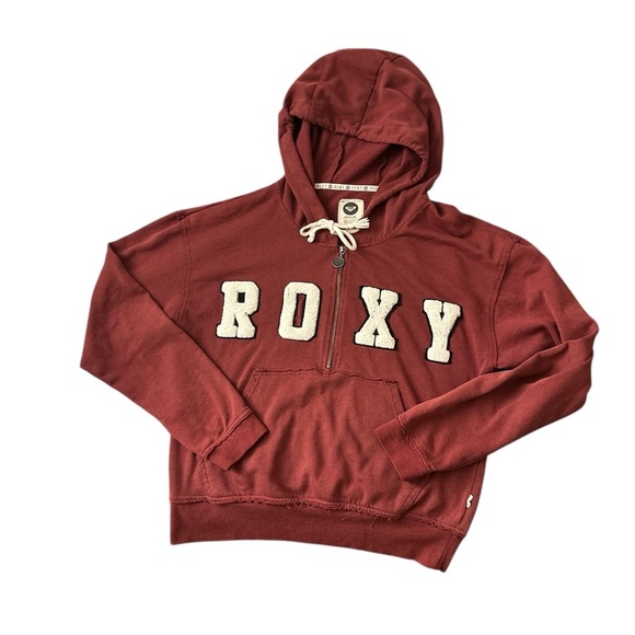 Roxy Deep Red Logo Hoodie with Zipper pockets Size M - Picture 1 of 9
